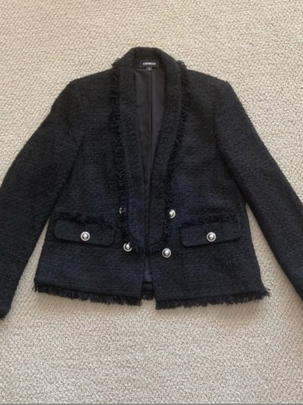 Express Black Tweed Style Blazer Suit Jacket Coat Size Medium Stretch Soft EUC